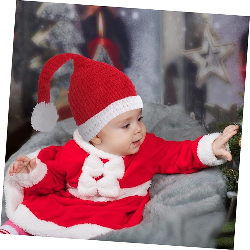 قبعة سانتا كروشيه عيد الميلاد لحديثي الولادة للأولاد والبنات محايدة الجنس قبعة محبوكة يدويًا ودعائم التصوير - Image 2